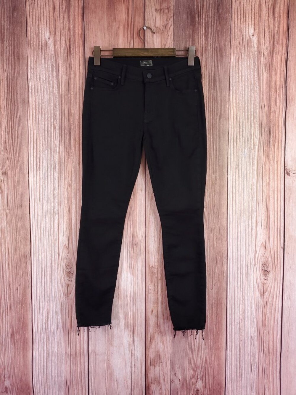 Mother Looker Ankle Fray Jeans Womens Size 29 A model Spy Black Denim Stretch